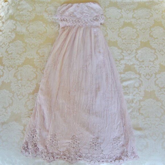 Le Marais Pink Strapless Eyelet & Lace Embroidered Maxi Dress M - Picture 4 of 11